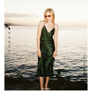 NWT Zara Green Satin MIDI Dress